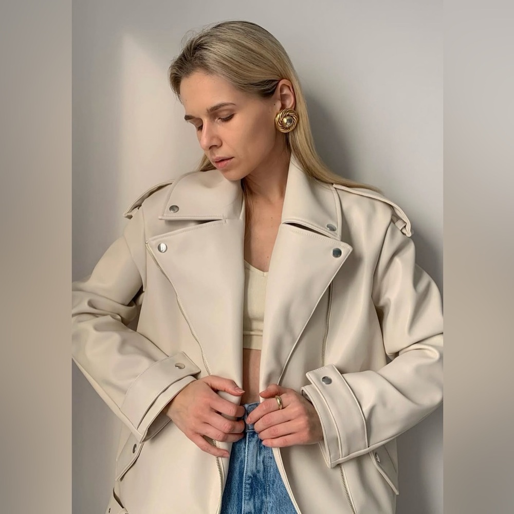 NWT Faux Leather lined warm Elegant Cream Women's Jacket M